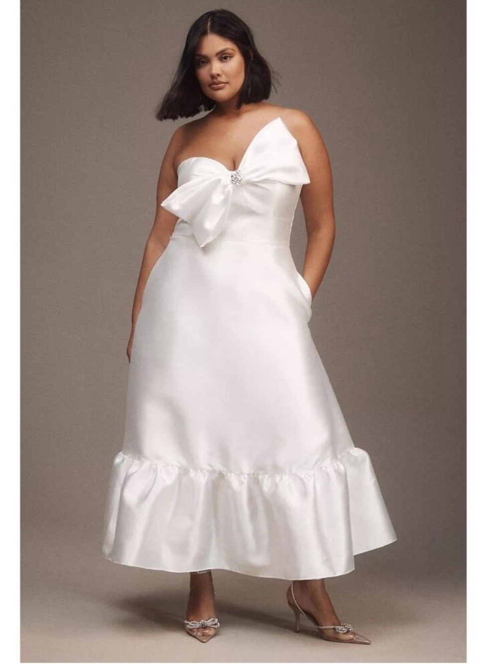 Hutch for Anthro White Strapless Midi Dress with Bow